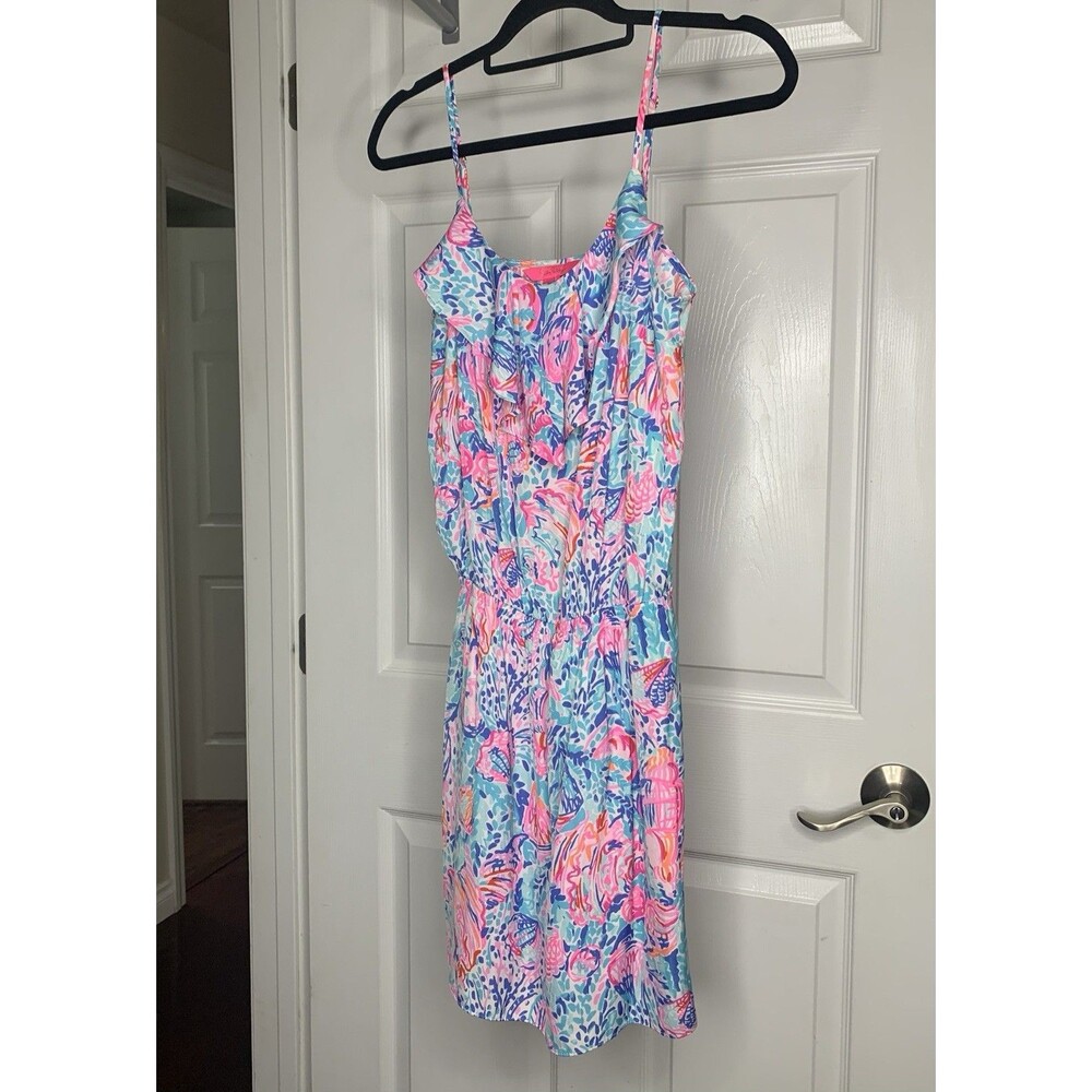 Lilly Pulitzer Built In Shorts Dress Spaghetti Straps Ruffles Women’s Sz XS